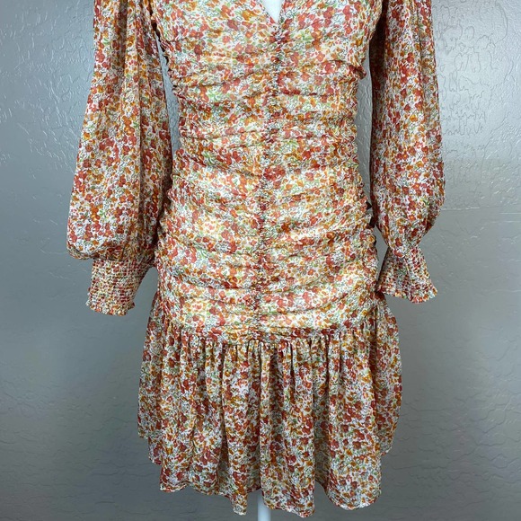 byTimo Dress Floral Delicate Floral Long Sleeve Rouch Mini Sheer Puff Sleeves - Picture 8 of 13